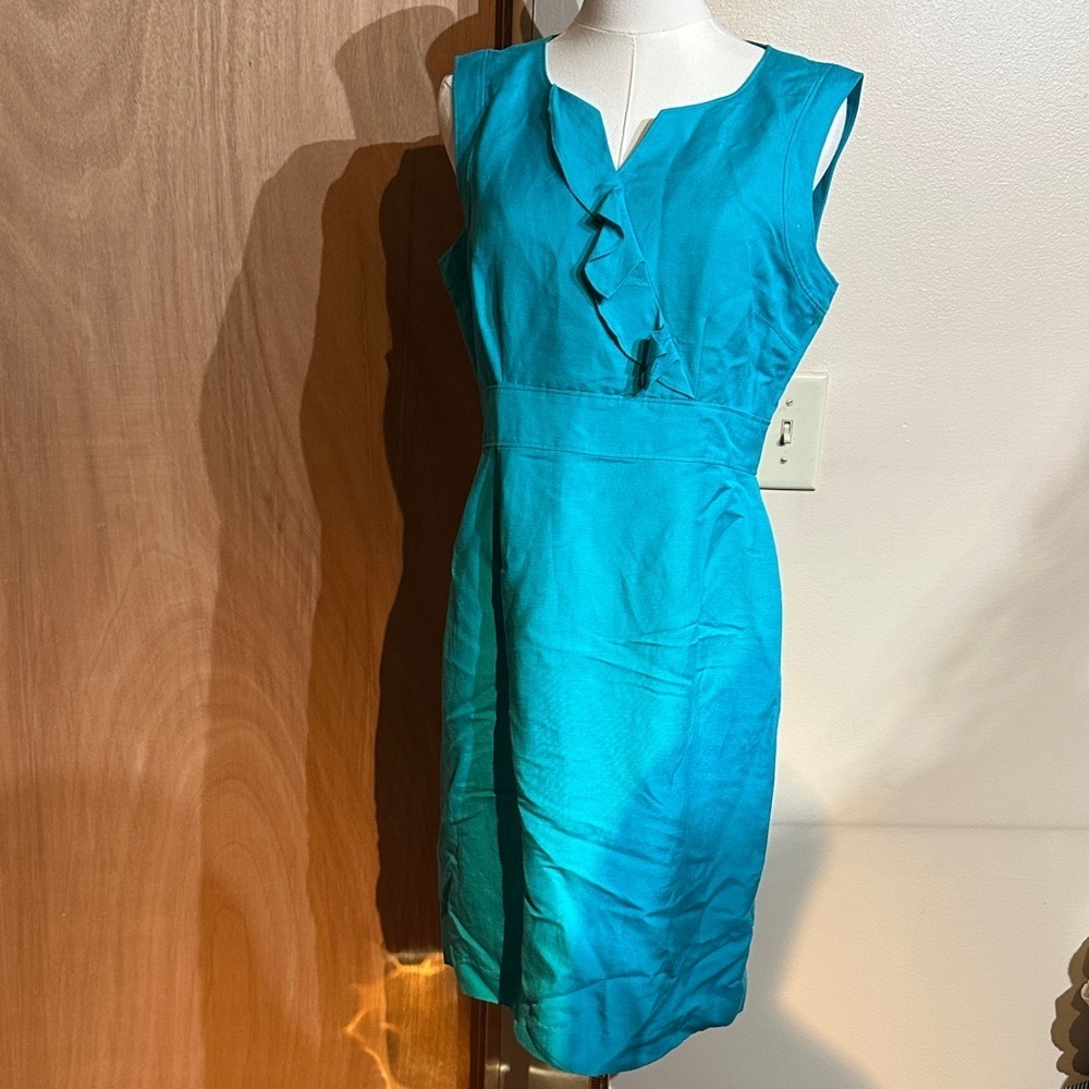 Tahari ASL Vibrant Teal Ruffle Mini Dress